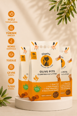Zeytin Çekirdeğinden Aktif Karbonlu Kedi Kumu 8 Lt x 3 Adet