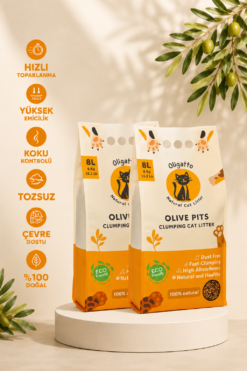 Zeytin Çekirdeğinden Aktif Karbonlu Kedi Kumu 8 Lt x 2 Adet